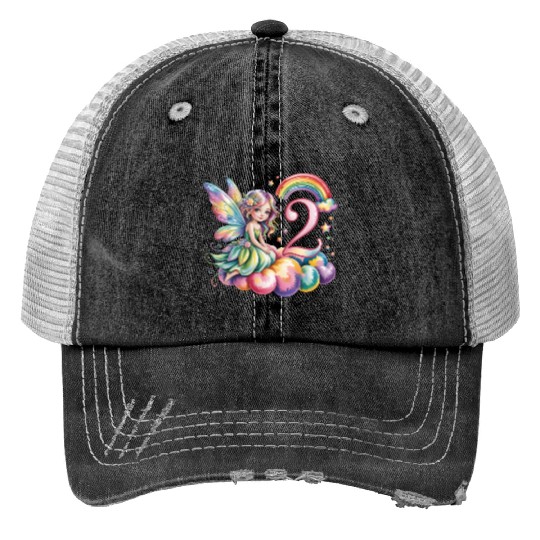 Magical Rainbow Fairy Elf 2nd Birthday Girl Print Trucker Hats