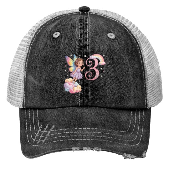 Magical Rainbow Fairy Elf 3nd Birthday Girl Print Trucker Hats
