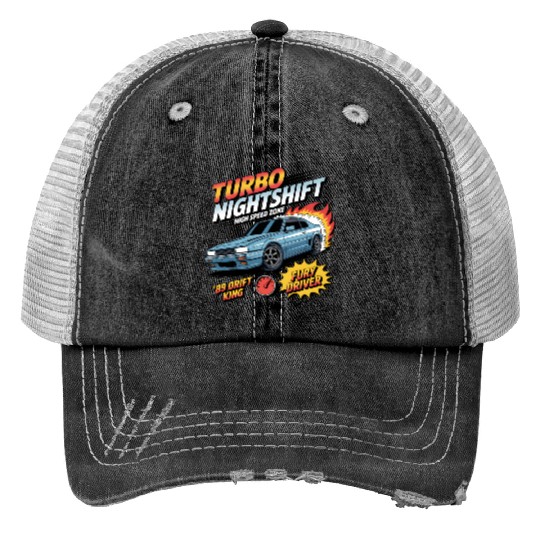 Retro Drift Car Flames - Turbo Street Racing Print Trucker Hats
