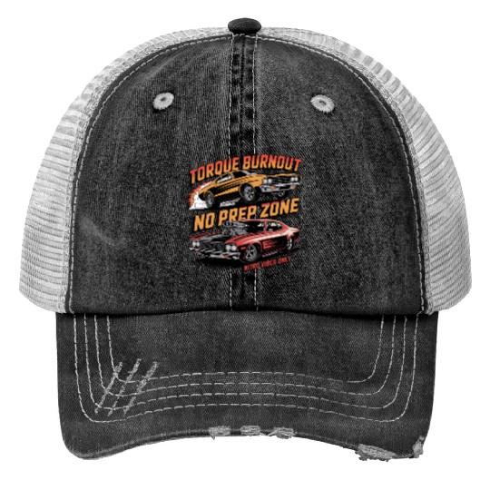 Retro Muscle Drag Racer – No Prep Street Heat Print Trucker Hats