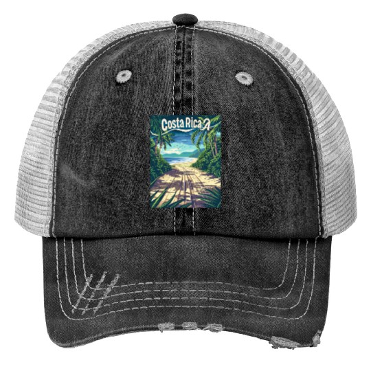 Costa Rica Tropical Paradise Adventure Beach Print Trucker Hats
