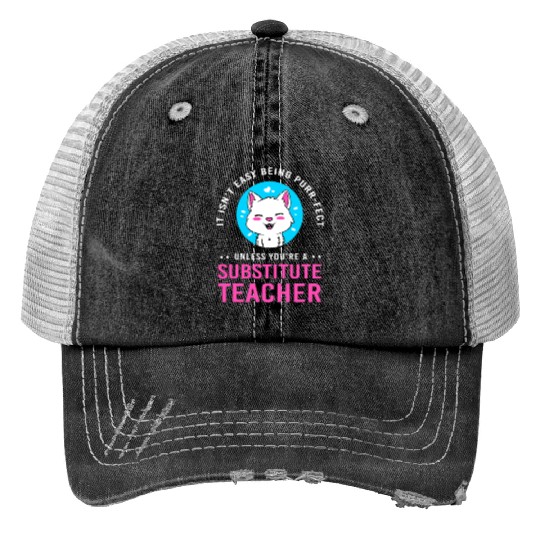 Substitute Teacher Cat Lover Print Trucker Hats