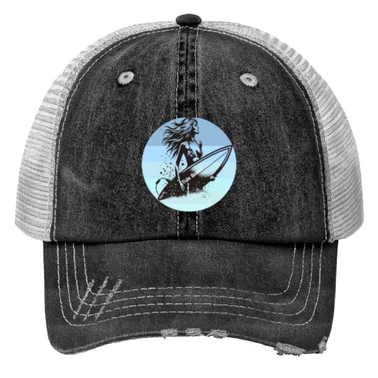 Surfing Queen Motivational Design Print Trucker Hats