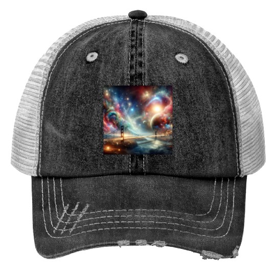 Galactic Bridge to the Universe Space Dream Planet Print Trucker Hats