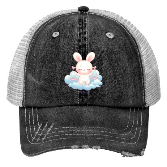 Sweet Bunny Libra Illustration Print Trucker Hats