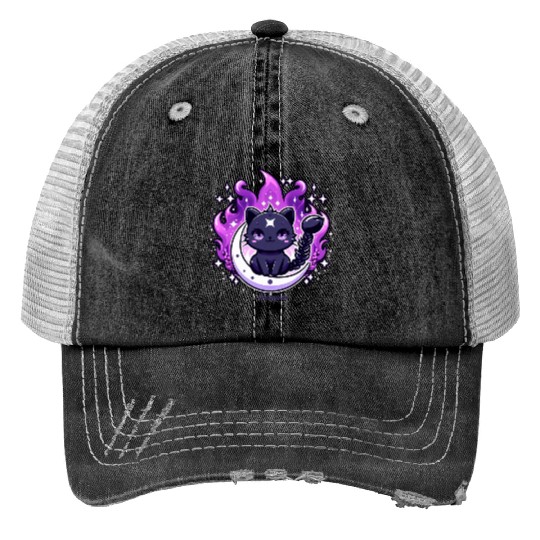 Enchanted Night Sky Scorpio Cat Design Print Trucker Hats