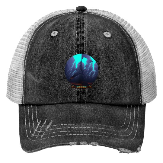 Royal Blue Lightning Print Trucker Hats