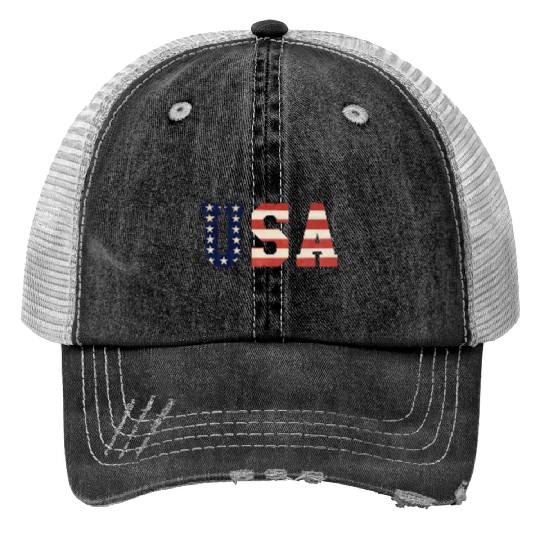 USA Patriotic design with the colors of the flag Print Trucker Hats