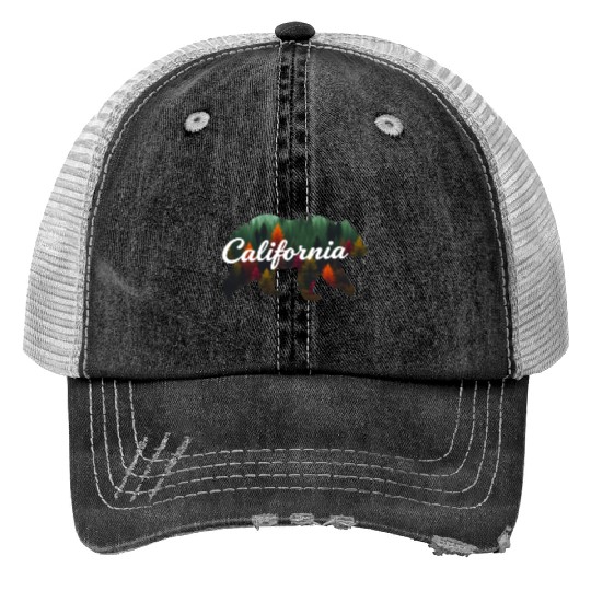 California Bear Forest Scene Print Trucker Hats