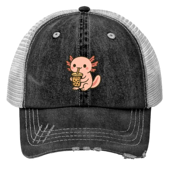 Kawaii Aspiring Dragon with Bubble Tea Print Trucker Hats