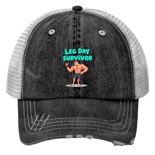Leg Day Survivor Gym Print Trucker Hats