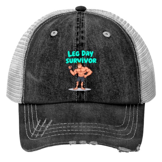 Leg Day Survivor Gym Print Trucker Hats