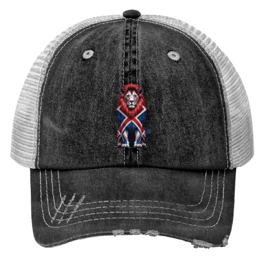 Regal Lion with Union Jack Mane Print Trucker Hats