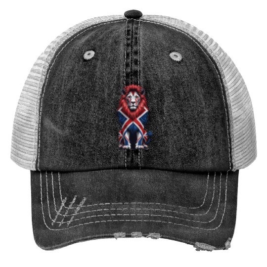 Regal Lion with Union Jack Mane Print Trucker Hats
