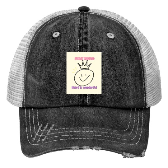 Whimsical Crown with Stay Weird Message Print Trucker Hats