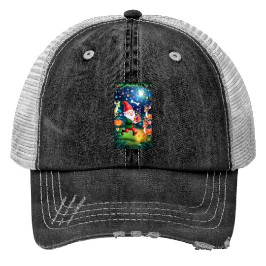 Enchanted halloween Christmas Scene with Reindeer Print Trucker Hats