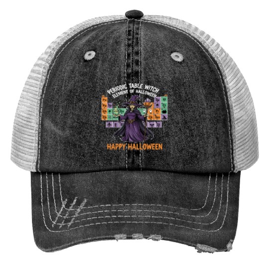 Witch and Periodic Table Halloween Design Print Trucker Hats