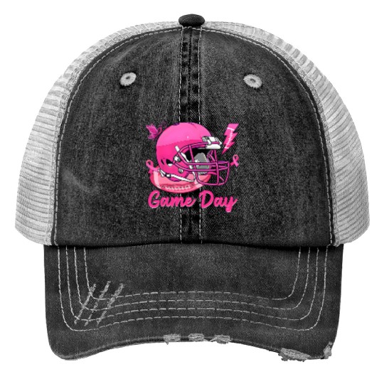 Game Day Pink American Football Tackle Breast Print Trucker Hats