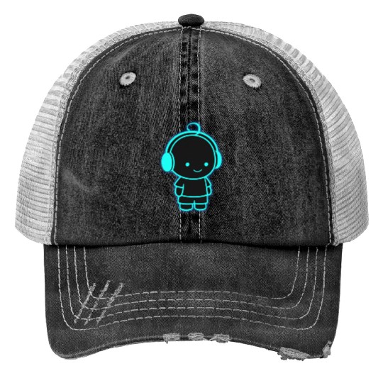 Neon Headphone Character Design Print Trucker Hats