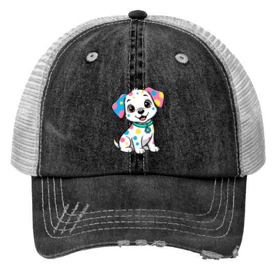 Colorful Puppy Design Print Trucker Hats