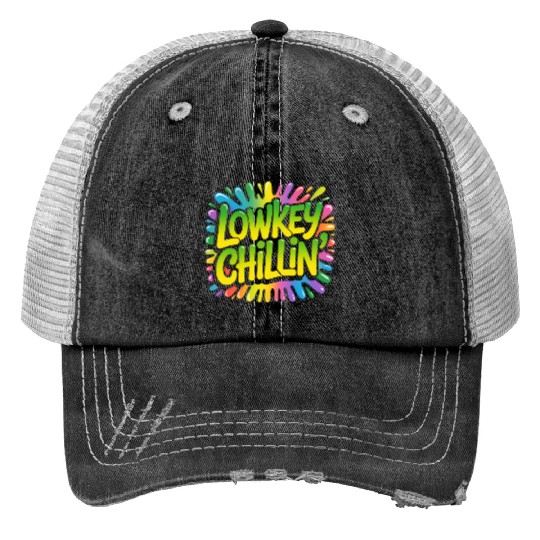 Retro Psychedelic Colorful Typography Print Trucker Hats