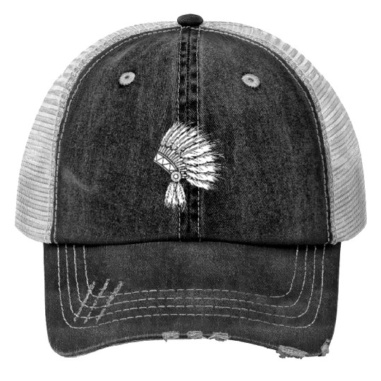 NATIVE AMERICAN HEAD PIECE Print Trucker Hats