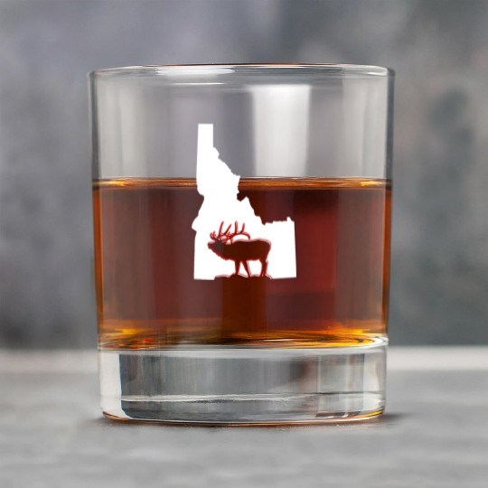 Idaho state with outline of Elk inside combi Rock Glasses