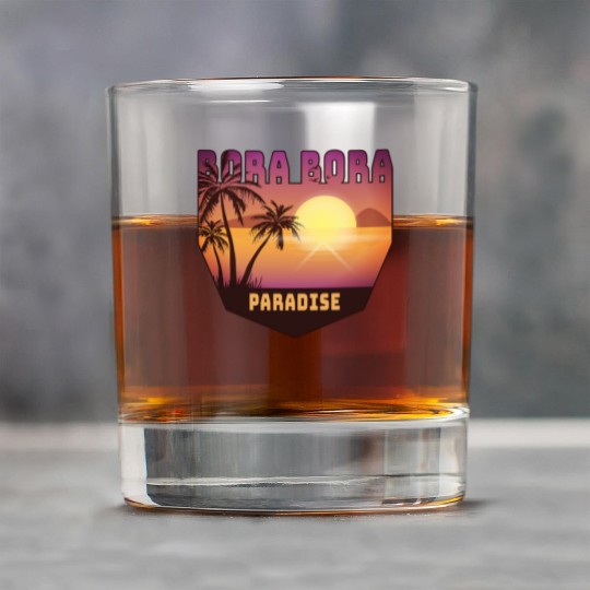 Bora Bora Design with Palms and Sun / Gift Rock Glasses