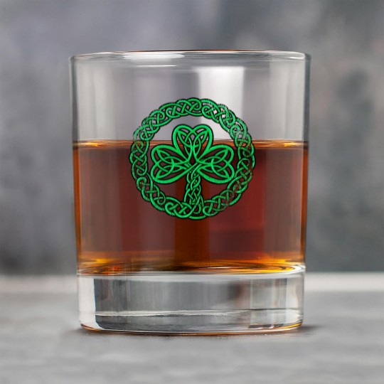 Irish Celtic Knot Shamrock Distressed Clover Rock Glasses