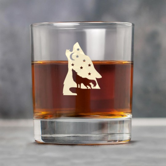 Wolf silhouette howling wolf moonlight Rock Glasses