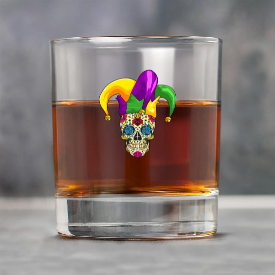 Sugar Skull Mardi Gras Jester Joker Louisiana Carn Rock Glasses
