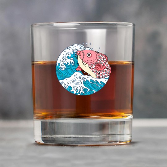 Japanese Koi Fish Great Kanagawa Wave Rock Glasses