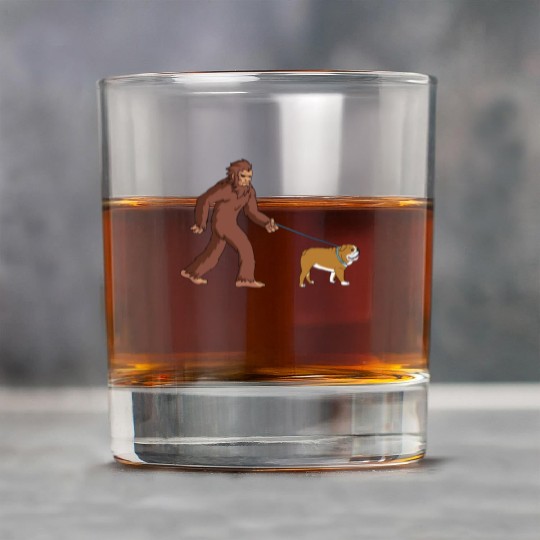 Bigfoot Sasquatch Walking English Bulldog Rock Glasses
