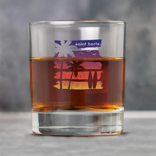 Cool Saint Barts Surfing Fan Beach Palm Tree Rock Glasses