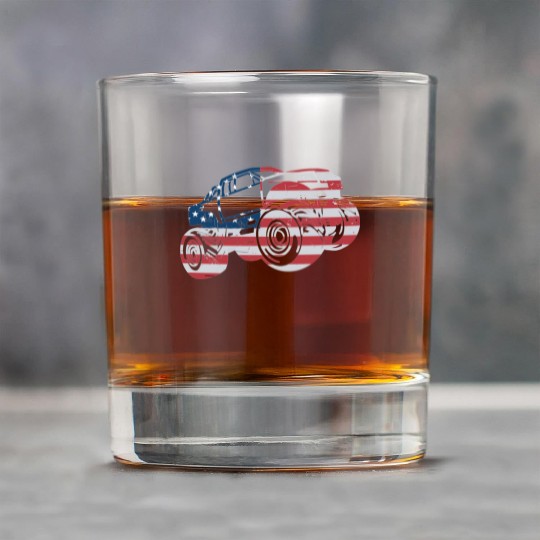 Monster Truck American Flag Racing USA Patriotic Rock Glasses