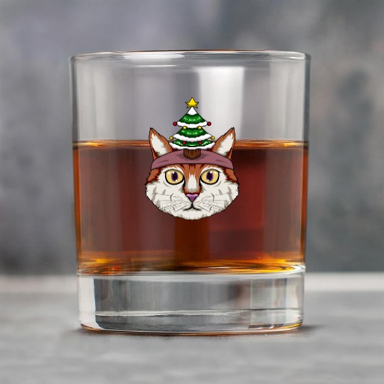 Cute Cat Wearing A Christmas Tree Hat Rock Glasses