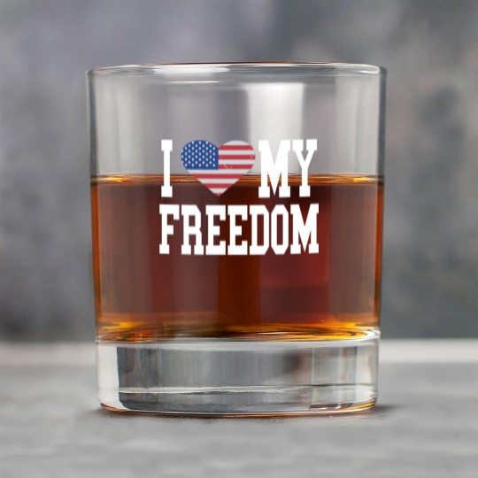 Patriotic American Flag I Heart Freedom, I Love Rock Glasses