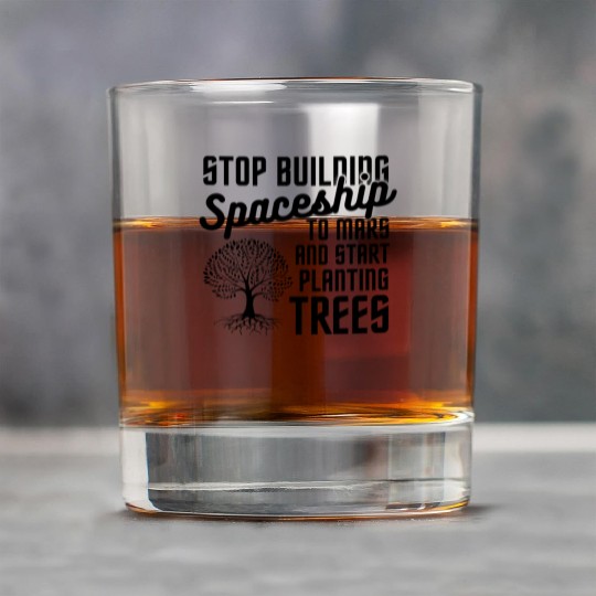 Stop Mars Spaceship Plant Trees Rock Glasses