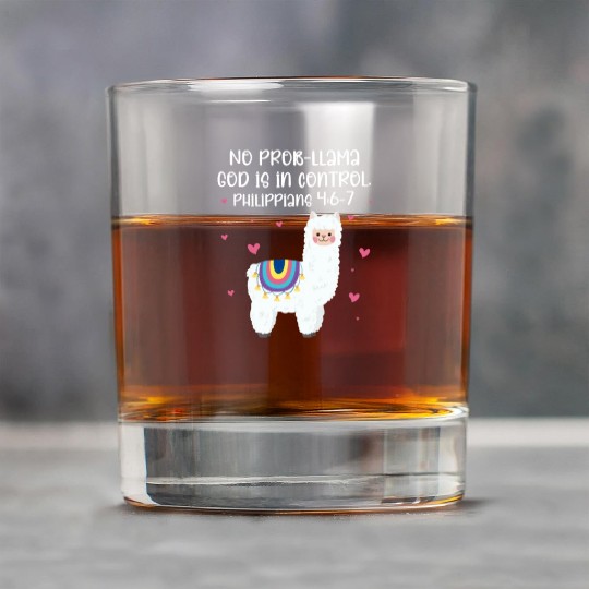 No Prob Llama God Is In Control Philippians 4:6-7 Rock Glasses