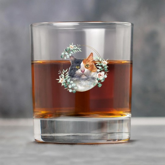 Calico Cat in a Floral Gold Wreath Frame Rock Glasses