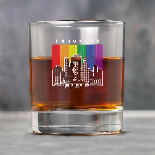 Brooklyn New York Skyline Rainbow Flag Rock Glasses
