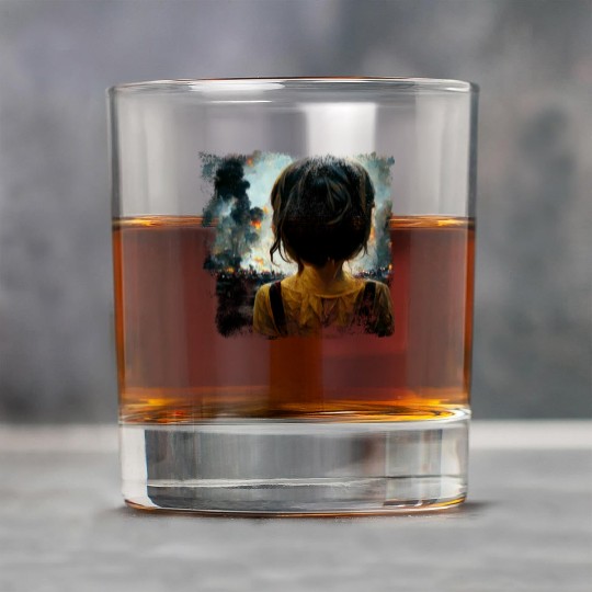 Kid in war looking at explosion 2 AI painting Rock Glasses