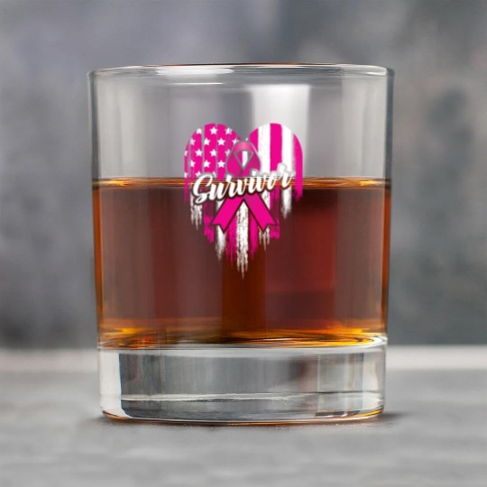 Breast Cancer Survivor Pink Ribbon American Flag Rock Glasses