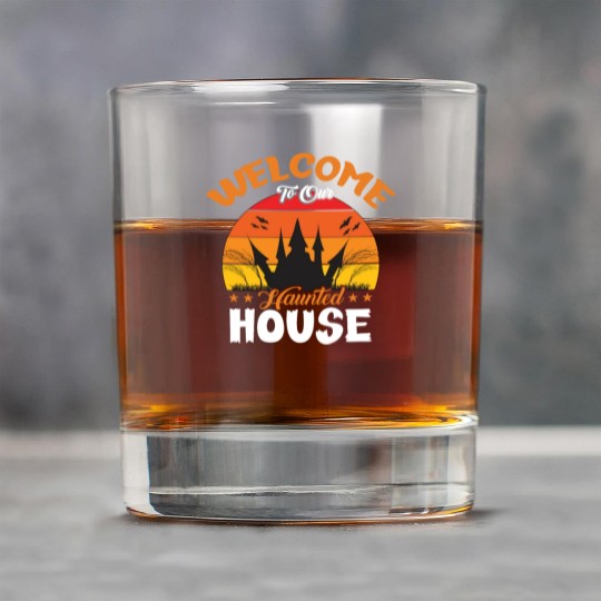 Welcome To Our Haunted House Rock Glasses