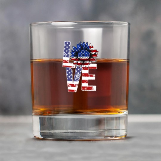 Love Sunflower USA 4th of July Pride Rock Glasses