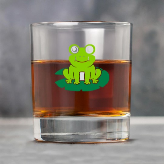 Cute frog sitting water lily Rock Glasses