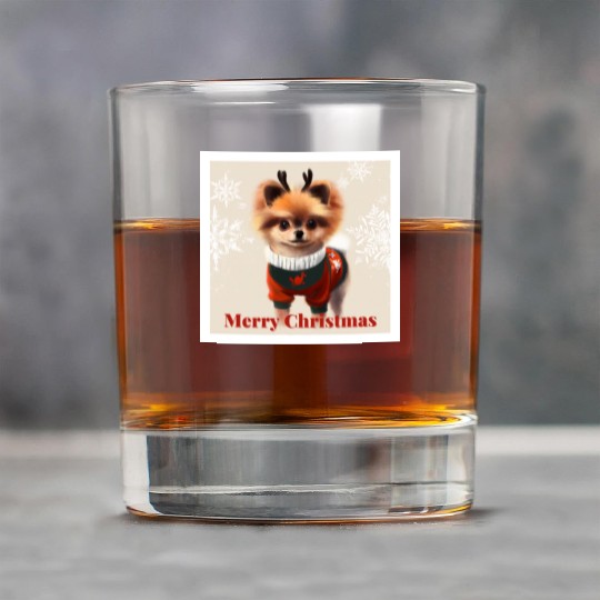 Sweet Miniature Spitz pomeranian in a Christmas. Rock Glasses