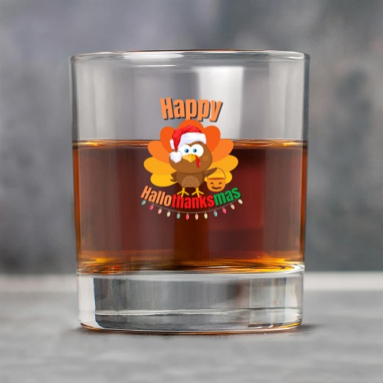 Happy Hallothanksmas Trick or Treat Santa Turkey Rock Glasses