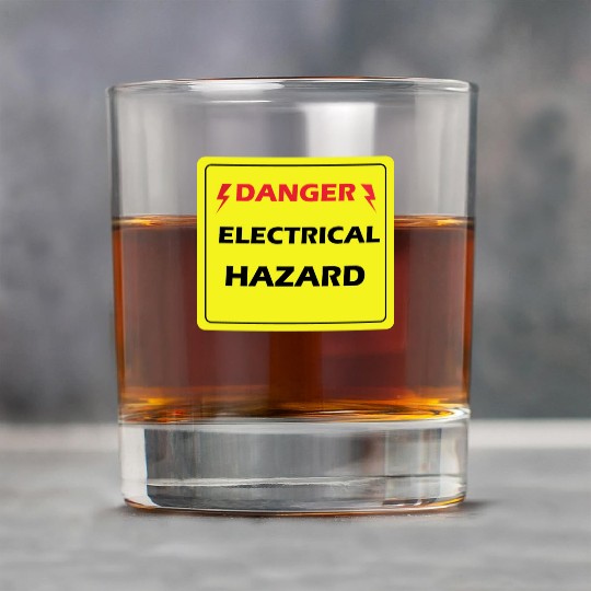 Danger Electrical Hazard Yellow warning Label Rock Glasses