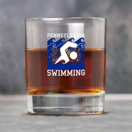Pennsylvania Flag Swimming Team Swim Swimmer US St Rock Glasses